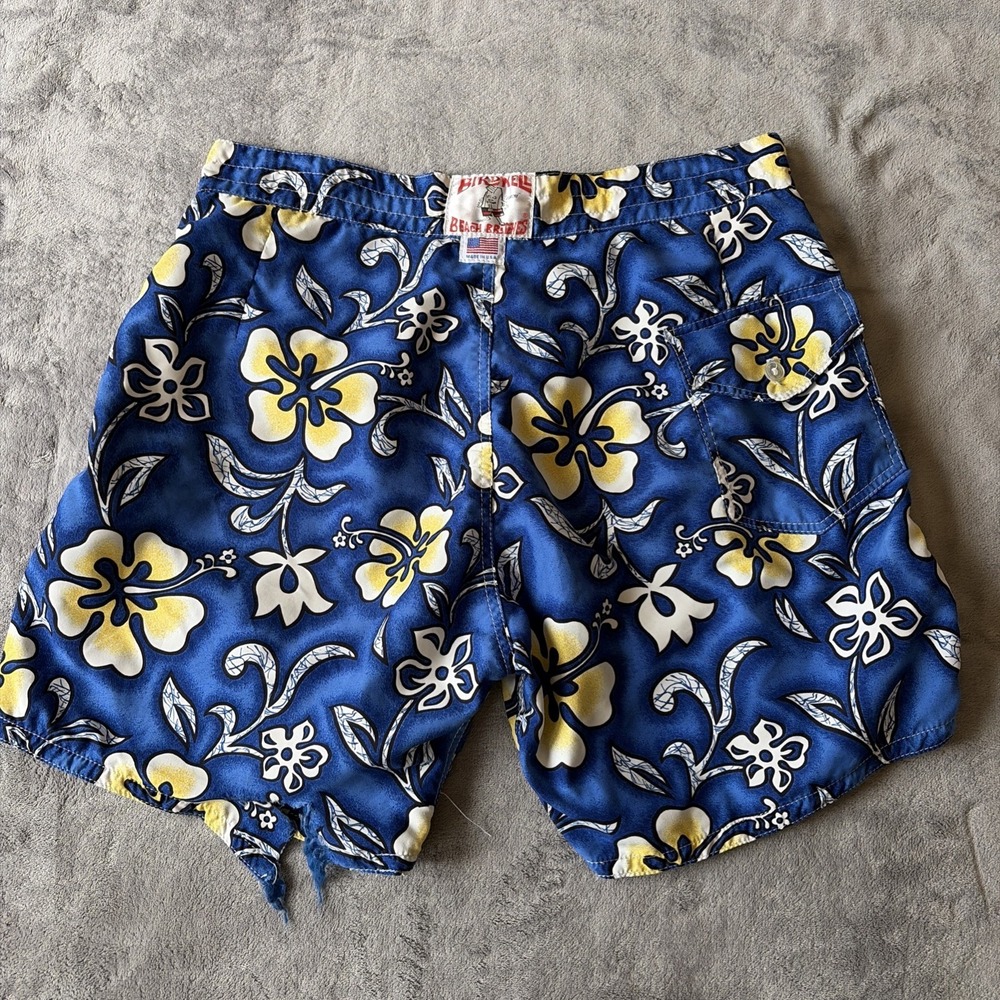 VTG Birdwell Beach Britches Board Shorts Mens 35 Blue Hibiscus Floral USA - READ